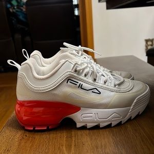 White and red sneakers, Fila, size 5 1/2. Used a few times. Very good condition.